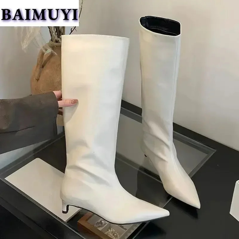 Chelsea womens high boots Pointed Toe Heels shoes winter snow women 2024 trend soft leather Gothic party slide on Botas Mujer 241213