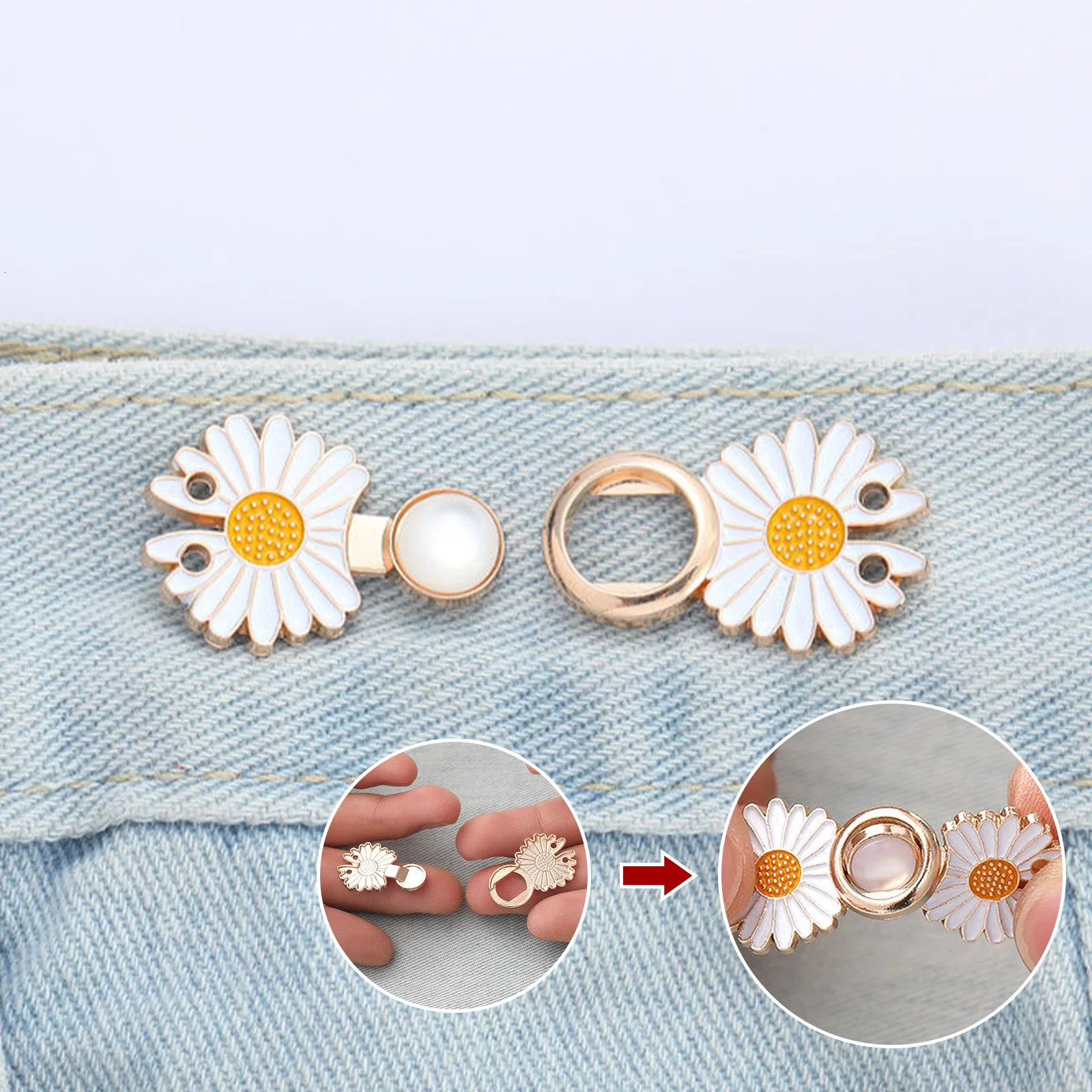 Daisy Flowers Alloy Pants Tight Waist Chest Buckle Pin Clip Adjustable Button Detachable 241210