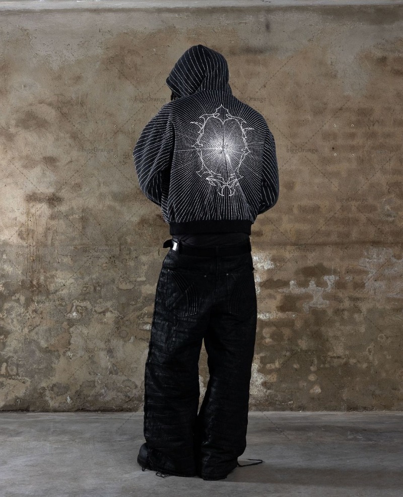New High Street Trendy Brand Jacket Gothic Punk Haruku Embroidered Zipper Hoodie Men Hip Hop Retro Casual Oversized Sweatshirt