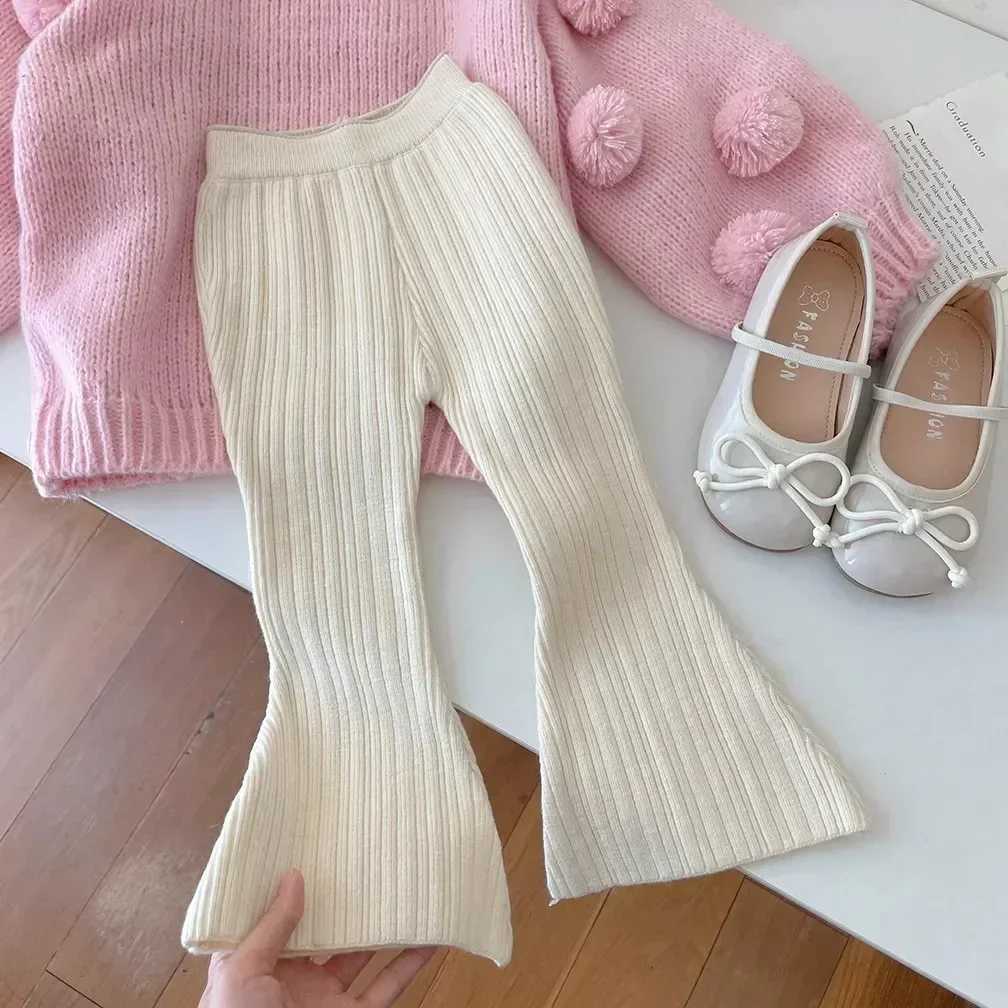 4152 Children Clothes 2024 Autumn and Winter Girls Wool Pants Fashionable Knitted Bell Bottoms Or Ball Knitted Sweater Tops W241213