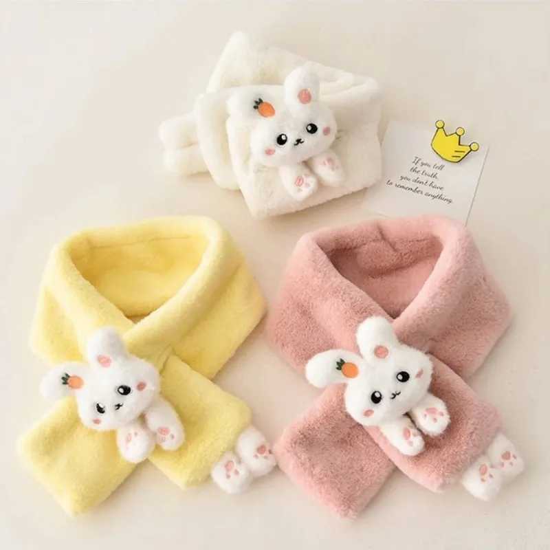Scarves Wraps Boys Girls Winter Scarfs Thick Plush Cross Childrens Scarf Baby Bib Cute Cartoon Rabbit Faux Fur Neck Protection Warm Shawl H241213OT4A