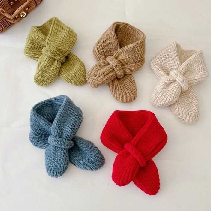 Scarves Wraps New Korean Style Wool Childrens Scarf Solid Autumn Winter Fashion Kids Knitted Scarf Candy Color Baby Boy Girl Warm Cross Scarf H241213