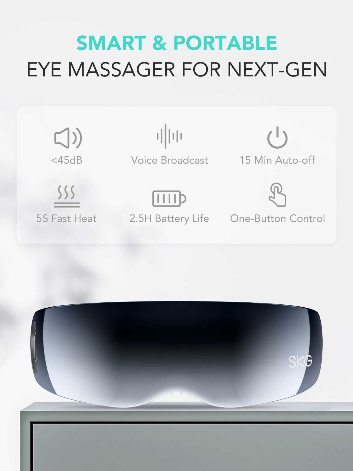 SKG E7-EN heated vibrating Bluetooth music smart eye massager suitable for migraine adaptive temple massage and relaxing the eyes W241213