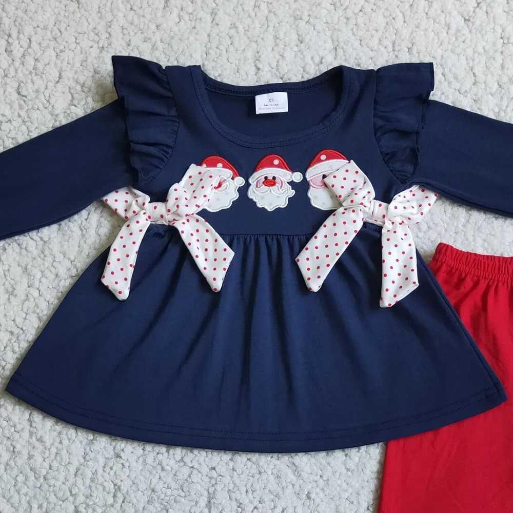 Wholesale baby girl clothing sets Christmas fashion childrens designer clothing Santa Claus embroidery boutique childrens girl clothing W241213