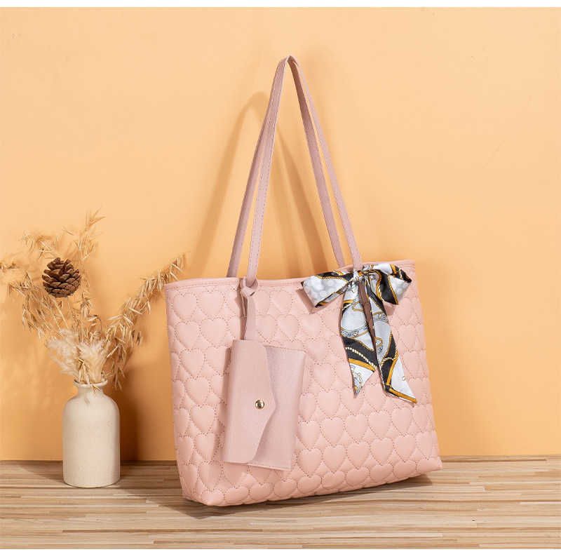 Silk scarf tote bag new fashion trend love embroidery solid color large capacity mother and child handbag