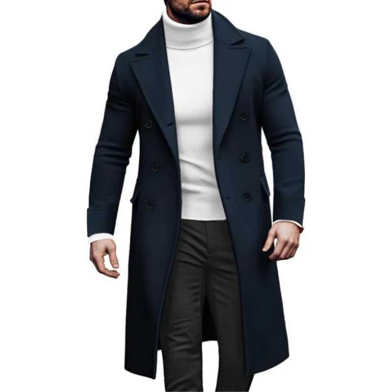 Men Long Double-breasted Coat with Lining Warm Type Coats Wool Blend Lapel Casual Fashion Mens Clothing Eu Size CustomizedXJ241212