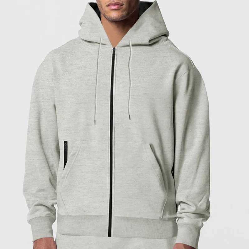 Autumn and Winter Mens Solid Color Zipper Long Sleeve Hoodie Sports and Leisure Wool Warm Hoodie W241213