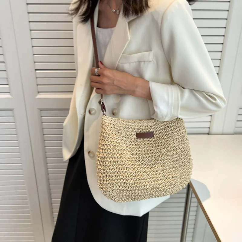 Straw Knitted Purses and Handbag Shoulder Bags Woven Side Bag for Ladies Woman Beach 241203