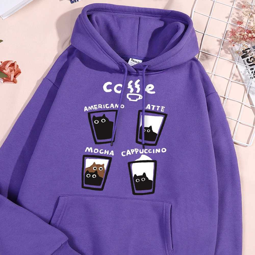 Fun Coffee Cat Hoody Men Women Personality Hip Hop Casual Hoodie Crewneck Fleece Pullovers Sports Warm Oversize Hoody Couple W241213