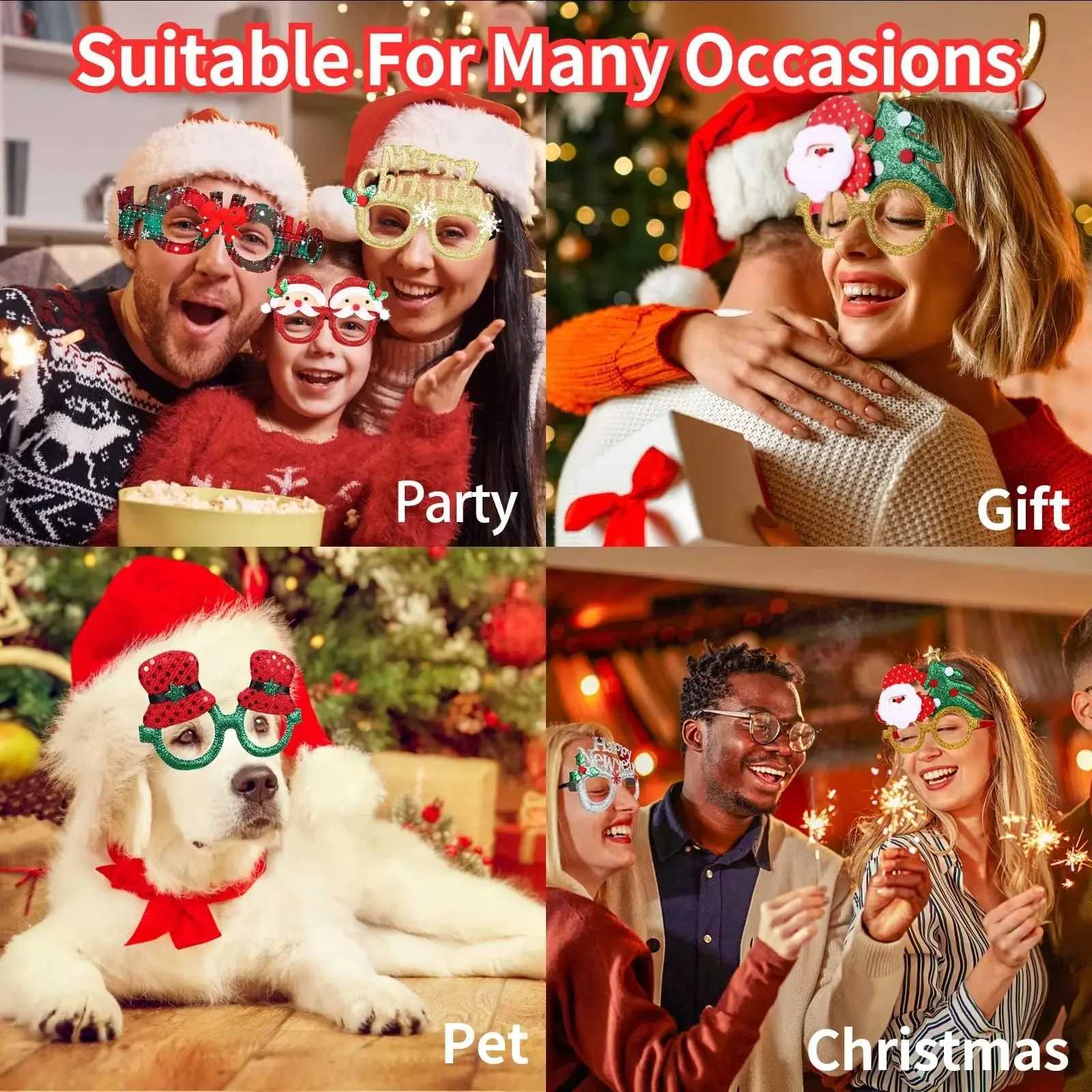 Sunglasses 12/24/72Pcs Christmas Glasses Glitter Great Fun Glasses Accessories Christmas Party Decor for Kids Adults Annual Party Favors H241213