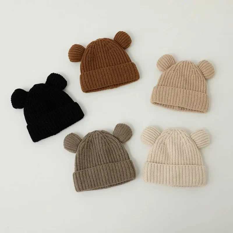 Sweet Warm Bear Beanie for Toddler Boy Girl Beige Coffee Color Bear Ear Crochet Bonnet Autumn Warm Winter Knitted HatXJ241213