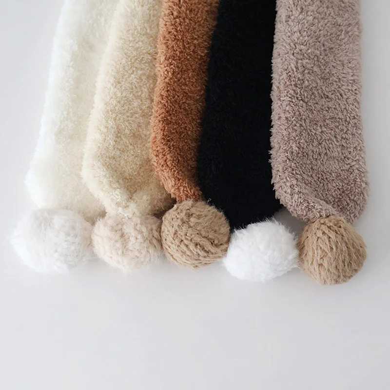 Scarves Wraps Cute Plush Baby Scarf Winter Thick Fleece Warm Scarves for Toddler Boy Girl Solid Color Cute Pompom Ball Kids Neckerchief H241213