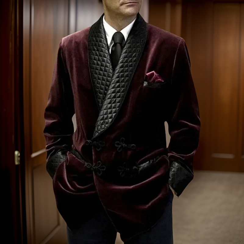 1 Pc Veet Smoking Jacket Shawl Lapel Loose Men Suit Prom Blazer Retro Dinner Party Male Fashion Coat 2024 Latest Designs