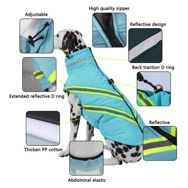 Winter Warm Dog Jacket for Small Large Dogs Reflective Windproof Waterproof Vest Coat Golden Labrador French Bldog Clothes Y241212