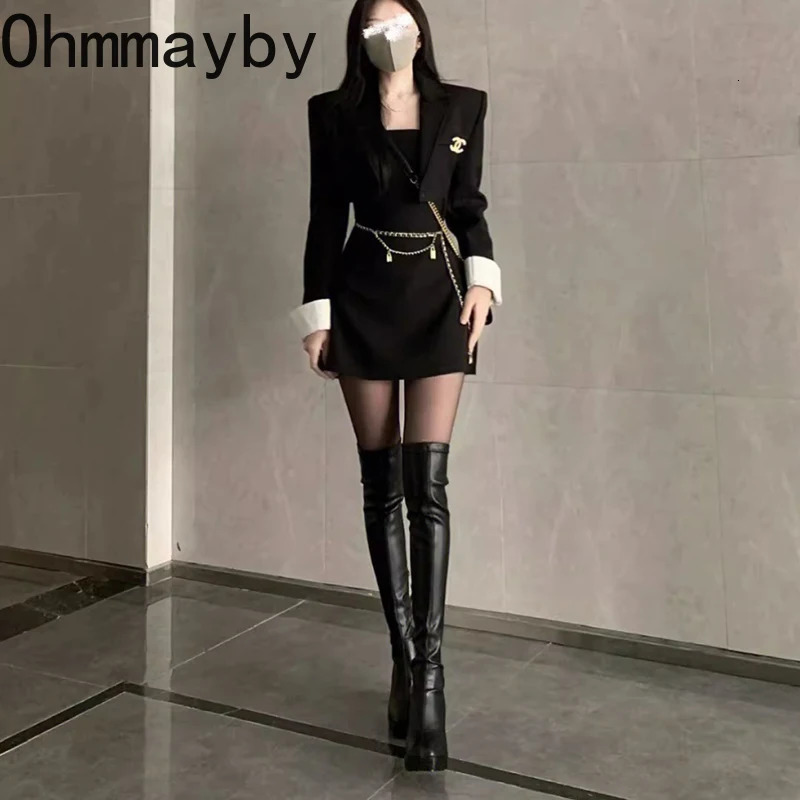 Autumn Winter Street Style Stretch Over The Knee Boots Women Fashion Round Toe Square Platform Heels Long Booties 241213