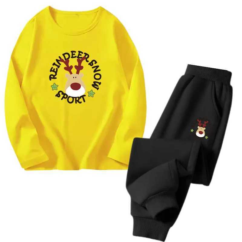 Childrens Christmas costume set boys cartoon Santa Claus song set long sleeved T-shirt and pants 2-piece childrens spring and autumn set W241213