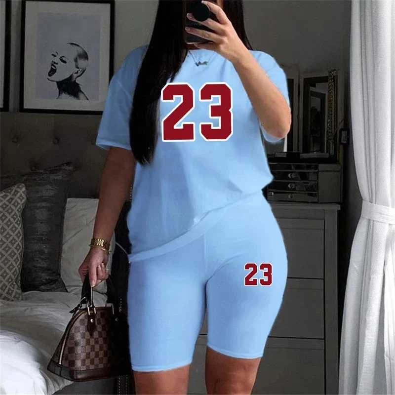 Women's Two Piece Pants High Quality Summer Womens Suit Short Slve Sets for Women 2 Pieces Daily Tracksuit Casual O-Neck 2024 Printing Ladies Fas