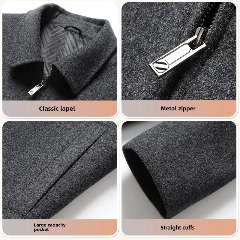 Autumn Winter Mens 100% Wool Jacket Business Casual Overcoat Mid Age Lapel Cropped Men 241213
