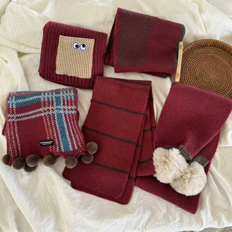 Scarves Wraps Christmas Scarf Kids Scarf Boys Girls Cute Knitted Acrylic Warm Soft Small Scarf Baby Boys Cartoon Red Christmas H241213