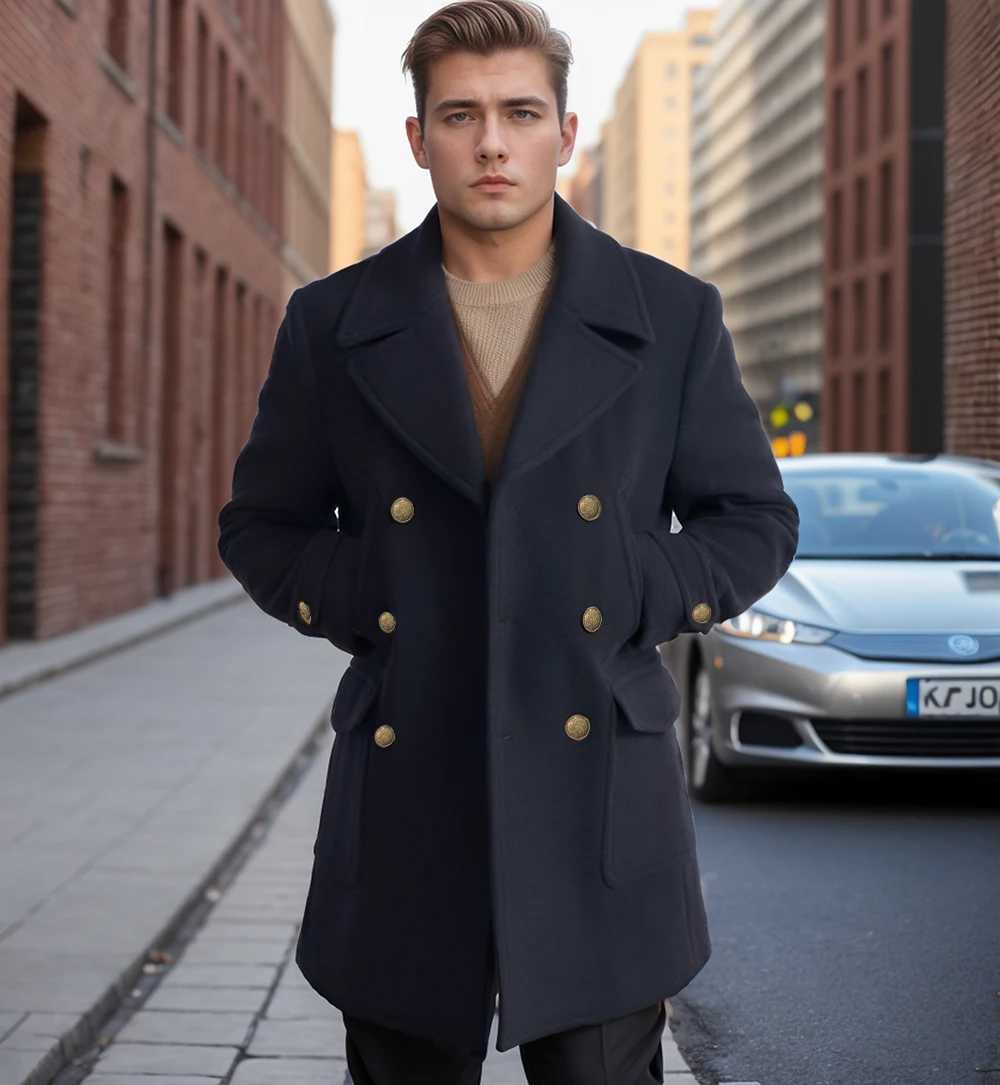 2024 new British style mens clothing mid-length long-sleeved woolen coat autumn and winter coat mens clothingXJ241212