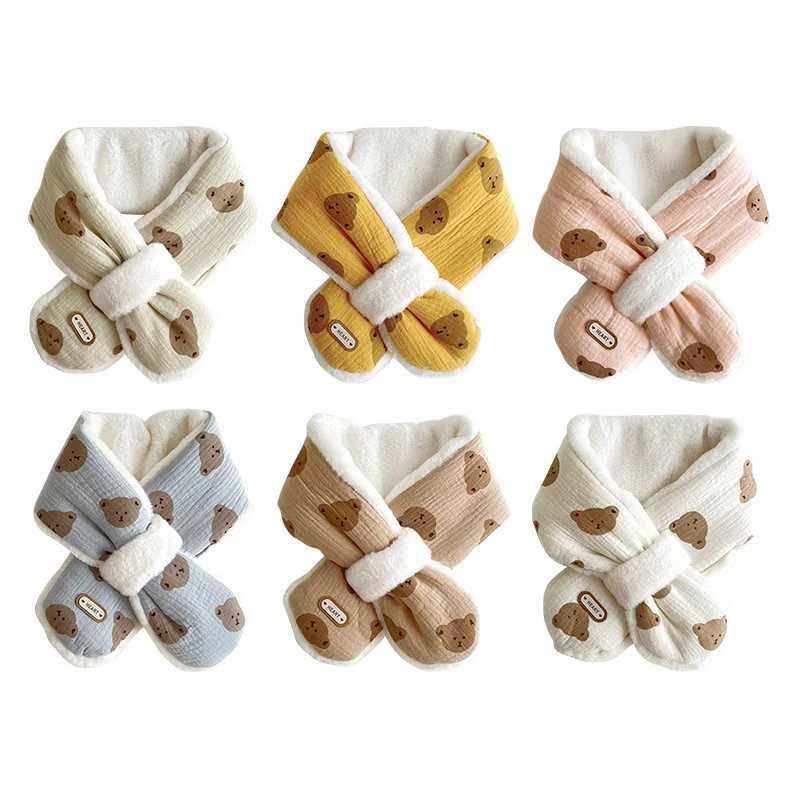 Scarves Wraps Korean Baby Winter Scarfs for Girls Boys Bear Fleece Children Neck Warmer Cross Warm Kids Scarves Baby Accessories 1-6Y H241213