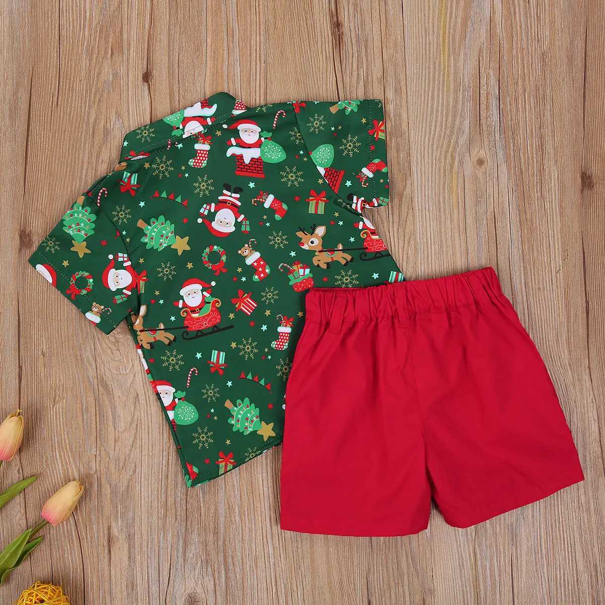 1-6Y Christmas childrens boys clothing set baby cartoon long sleeved shirt with bow pendant shorts wrapped in party Christmas costumes W241213