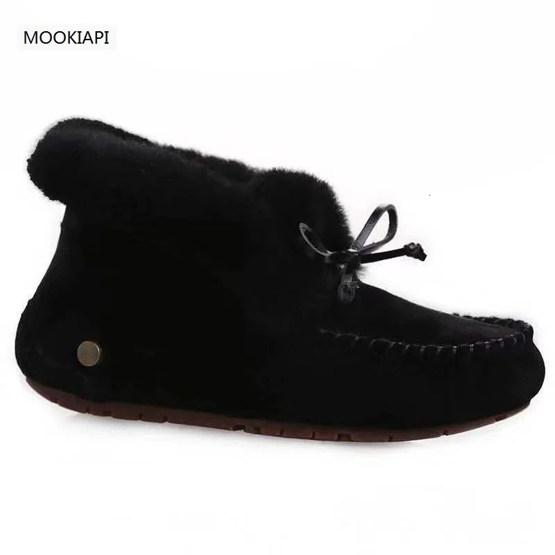 100% Genuine Leather Waterproof Women Flat Shoes Comfortable Winter Warm Natural Fur Snow Shoes Fashion Non-slip 241213