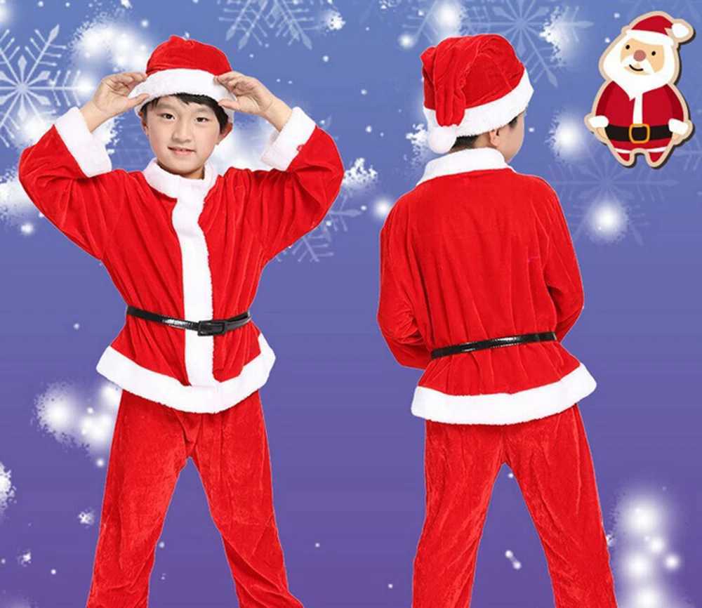 Boys and Girls Winter New Solid Color Santa Claus Role Playing Set Christmas Party Cartoon Cute Performance Dress W241213