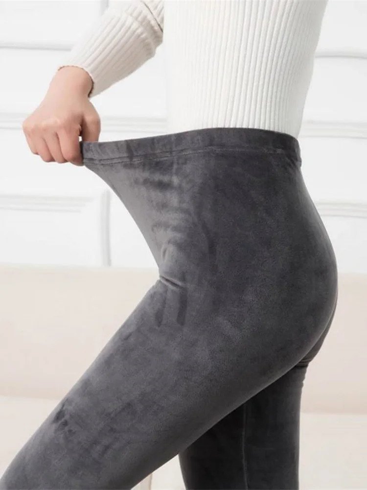 YSDNCHI Winter Velvet Long Leg Womens Double sided Warm Casual Trouser Pencil Pants Slim Fit Soft Elastic Pants 241205