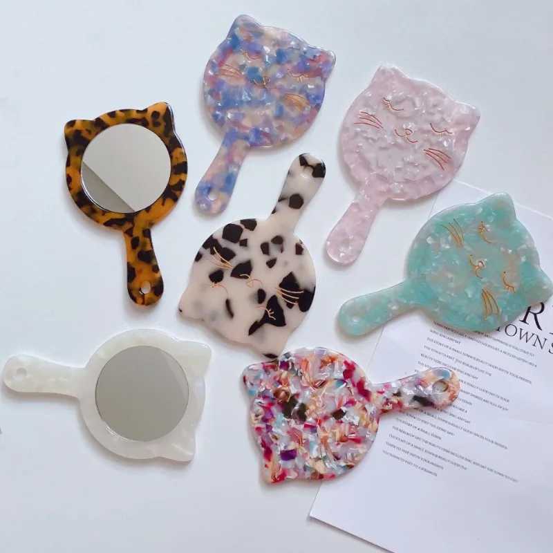 Acetate Handle Cosmetic Mirror Design Cat Shape Portable Cosmetic Mirror Colorful High Quality Daily Use Mirror for WomenXJ241213