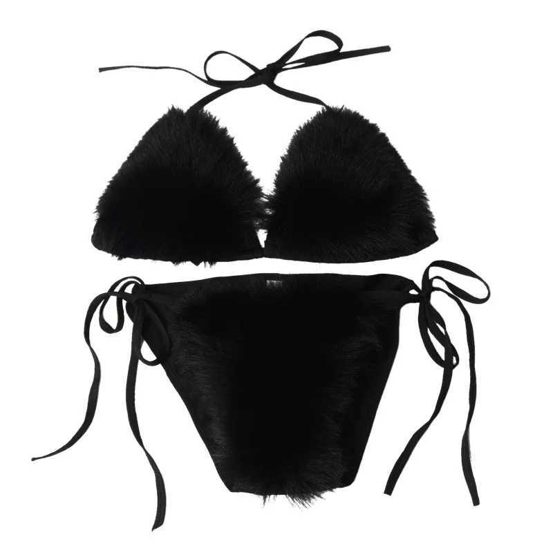 ropean and American new swimwear plush swimsuit sexy fashion WOMENS split pure color bikiniXJ241212