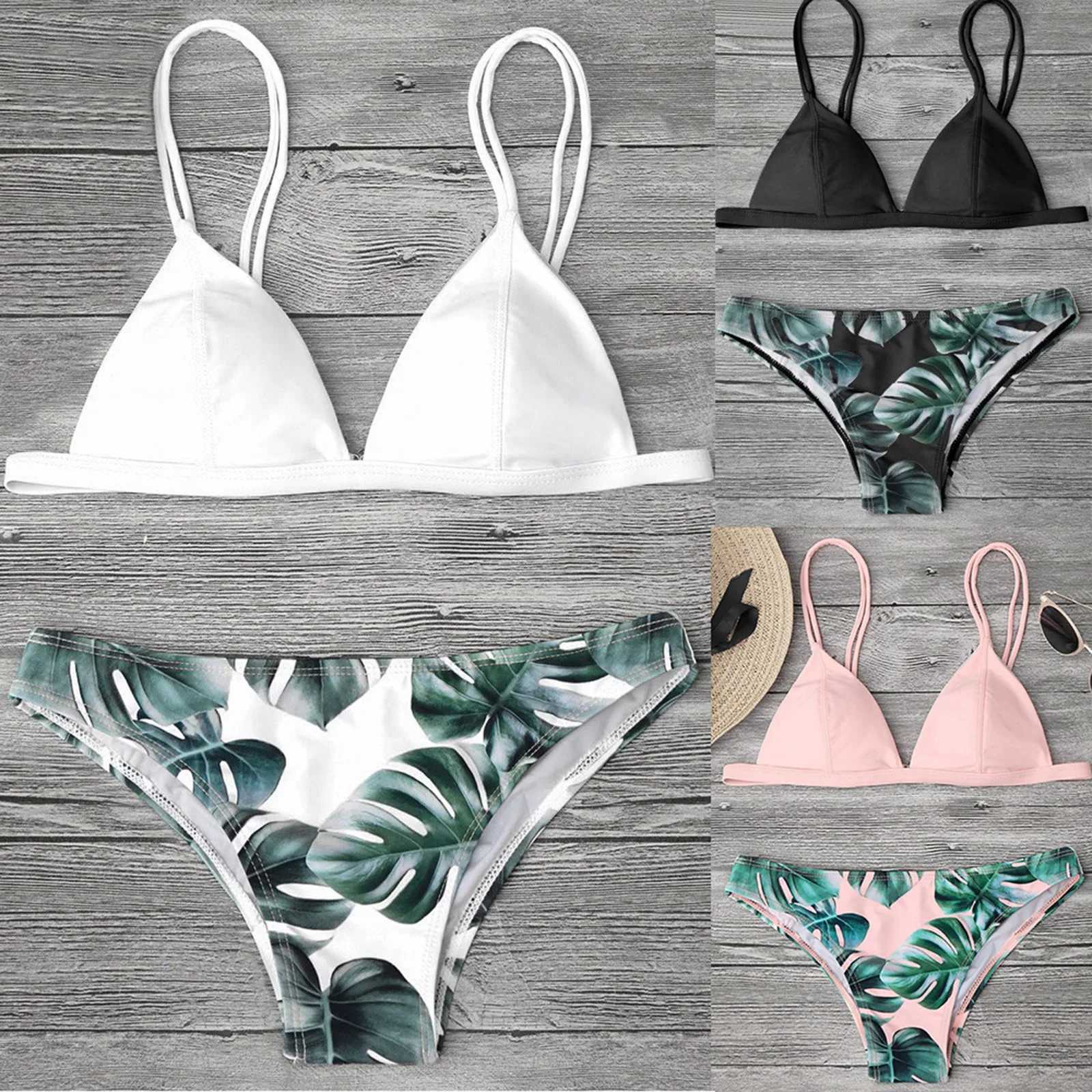 Push-Up Bikini Swimwears For Women Fashion aves Print Swimsuit Thin Strap Plunge Beachwear Seamss Bathing Set Traje De BaOXJ241212