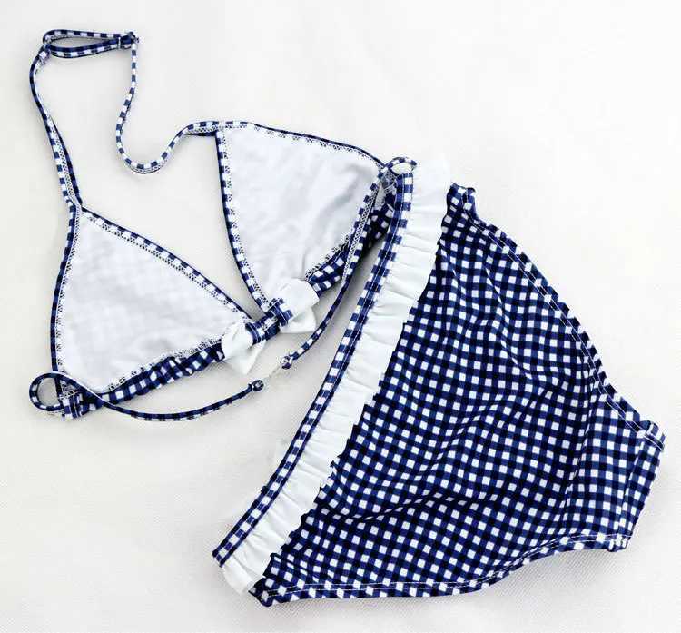 Summer Childrens Two Pieces Swimsuit Girls Cute Swimwear Kids Infant Lovely Plaid ss Bikini Suits For Big Girl 6-16YXJ241212