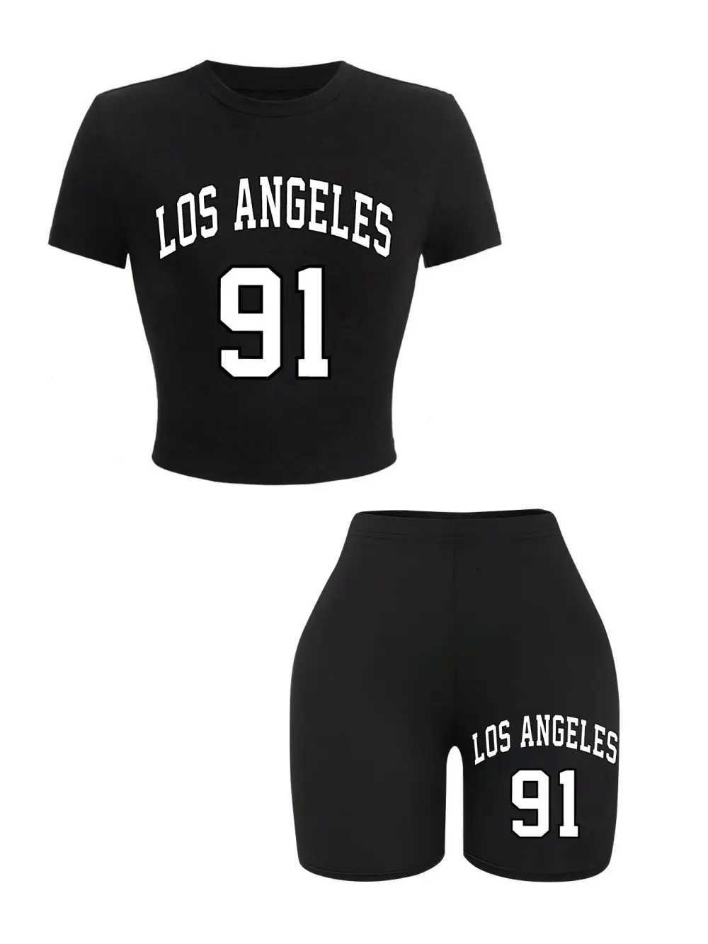 Women's Two Piece Pants Women Slim Crop T-Shirts Shorts Two Pieces Set Brooklyn New York City Art Letter Prints Tops Fashion Modal Cotton Soft Cl