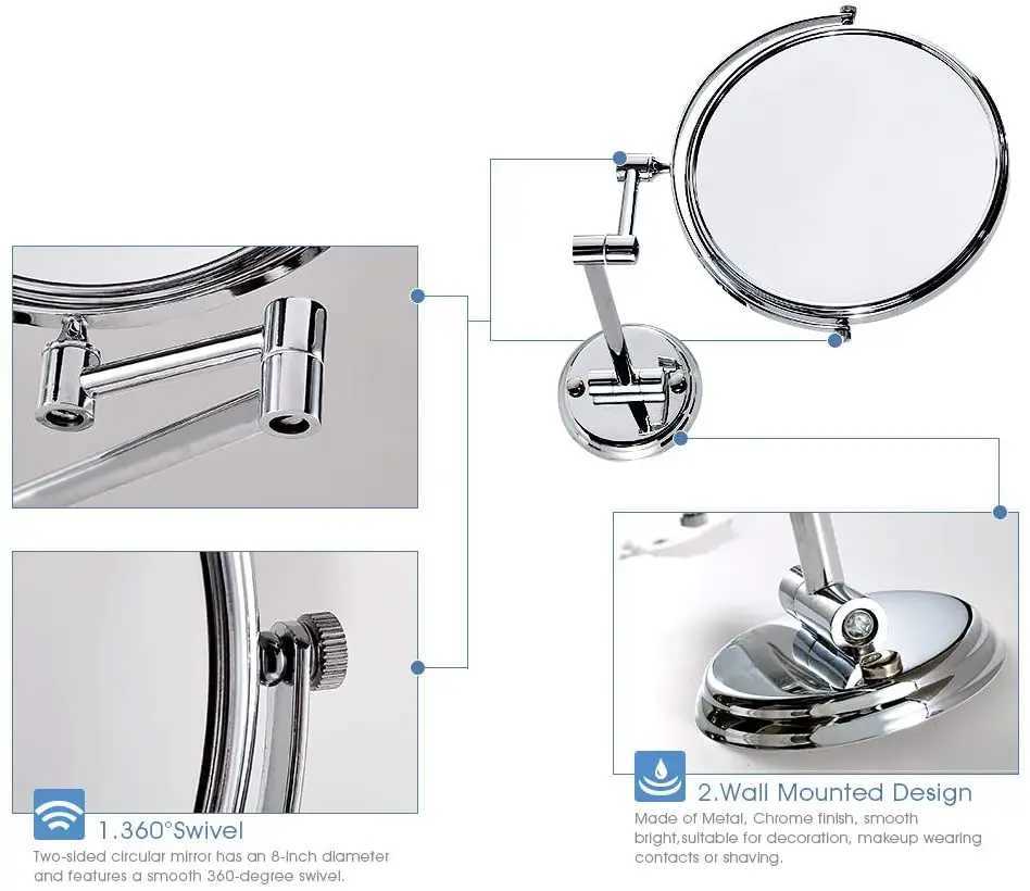 8 Inch 360 Degree Swivel 3x 5x 10x Magnifying Makeup Mirrors Wall Mount Two Sided Bathroom Magnification Vanity Mirror FlexibleXJ241213