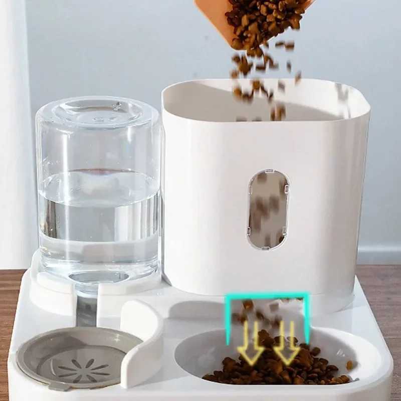 Cat Feeders 2-in-1 Automatic Feeder Dog Cat Food Bowl and Water Feeding Device Pet Large Food Dispenser Puppy Pet Kitten Bowl Accessories z241213