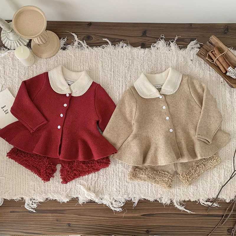 Baby Clothing Knit Set Spring Autumn New Christmas Knitted Girls Sweater Suit Knitted Tops+PP Short Sweet Two Piece Suit W241213