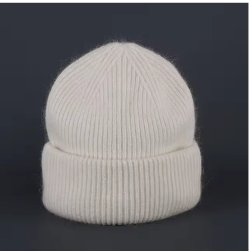 Winter rabbit fur fluffy knitted hat warm Angora bunny hat suitable for women soft skiing outdoor knitted wool hat 241205