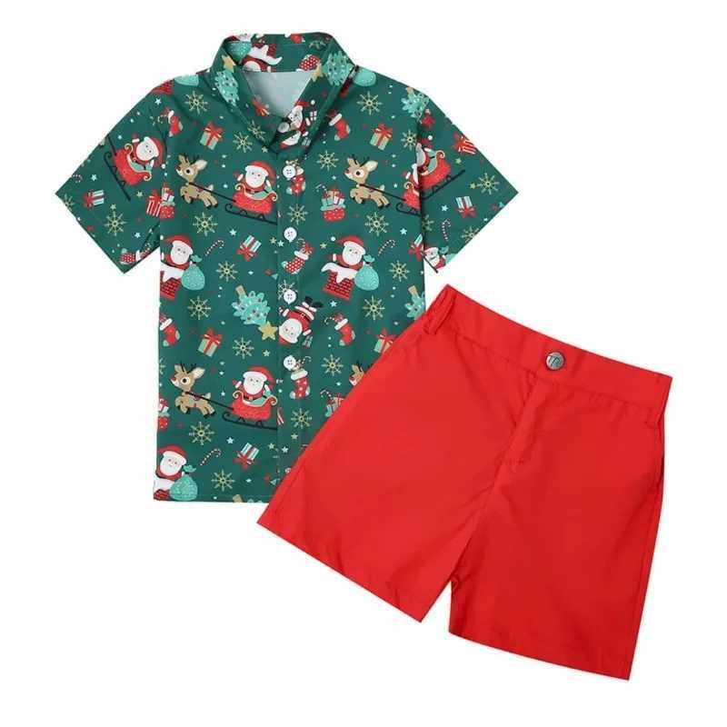 Kids Christmas Sets Short Sleeved Shirt+pants 2PCS Suit Fashion Cartoon Santa Print Children Clothing Casual Baby Boy Clothes W241213
