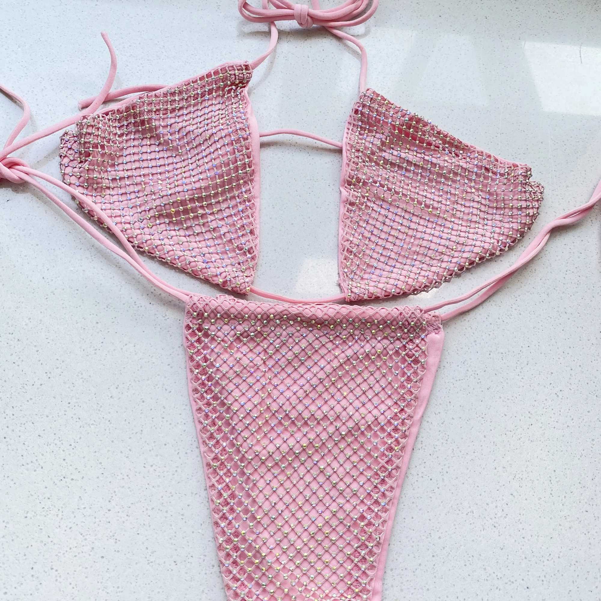 Women s Sexy Bikini Set Swimwear Luxury Bling Rhinestone Sliver Crystal Diamond Swimsuit Halter Push Up Bandage BeachwearXJ241212
