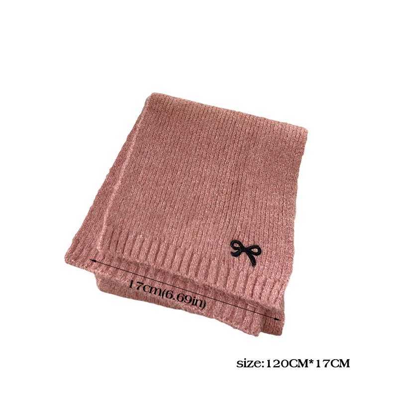 Scarves Wraps Winter Wool Scarf for Kids Thicken Warm Knitted Scarves Solid Color Bow Embroidered Children Boy Girl Neckerchief H241213