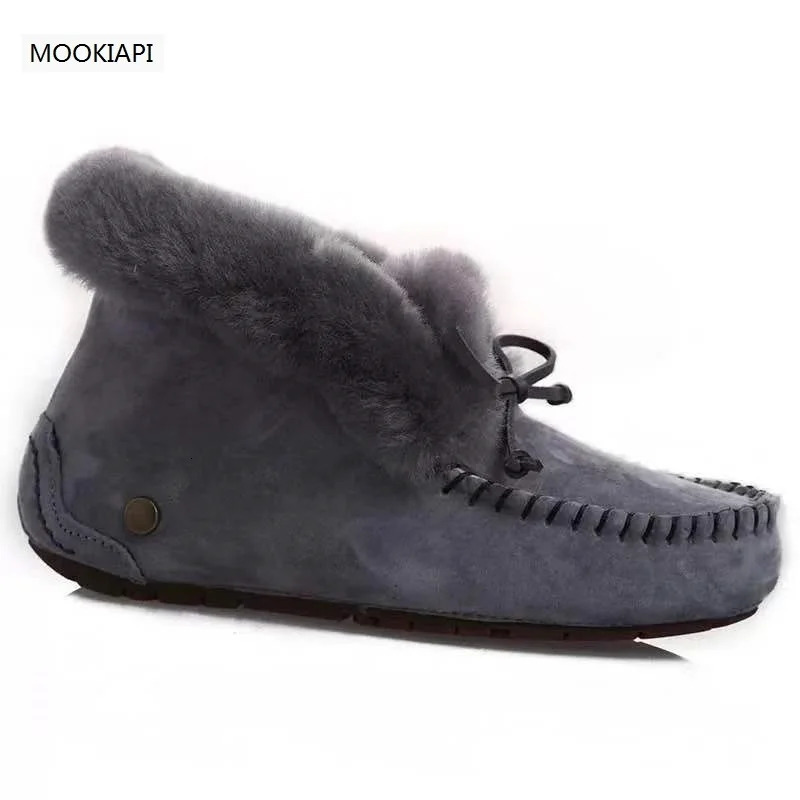 100% Genuine Leather Waterproof Women Flat Shoes Comfortable Winter Warm Natural Fur Snow Shoes Fashion Non-slip 241213