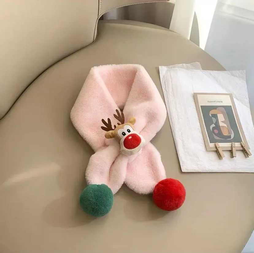 Scarves Wraps Xmas Childrens scarf winter warm baby plush scarf thickened male and female windproof scarf cute Christmas deer scarf H241213