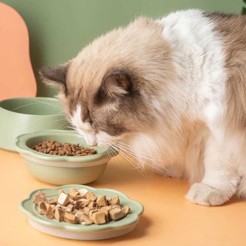 Cat Feeders Cat Ceramic Bowl 3 in 1Multifunctional Pet Food Water Snack Plates Bowls Small Dogs Meal Plate and Water Bowl Combination Set z241213