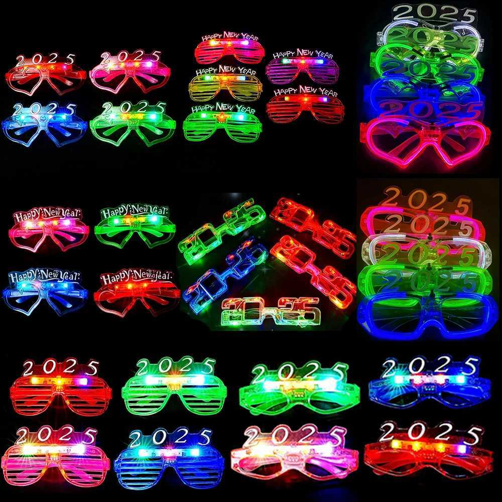 Sunglasses 1-20pcs 2025 LED Light Up Glasses Neon Party Glow Sunglasses Shutter Heart Rave Flashing Glasses Adults Kids Glow Party Supplies H241213