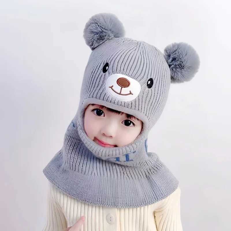 Childrens Hats Autumn Winter Windproof Knitted Shl Caps for Boys Girls Cute Ear Protectors Thickened Warm Kids Hats ScarvesXJ241213