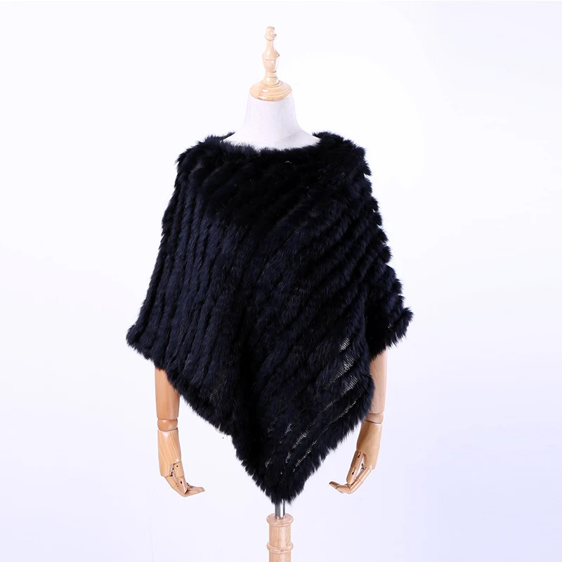 Womens Spring Autumn Genuine Real Knitted Rabbit Fur Pullover Poncho Wrap scarves natural rabbit fur Shawl triangle Cape 241212