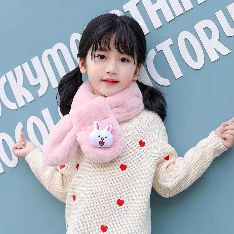 Scarves Wraps Winter Push Baby Scarf Cute Rabbit Bear Doll for Boy Girl Warm Soft Faux Fur Kids Cross Neckerchief H241213