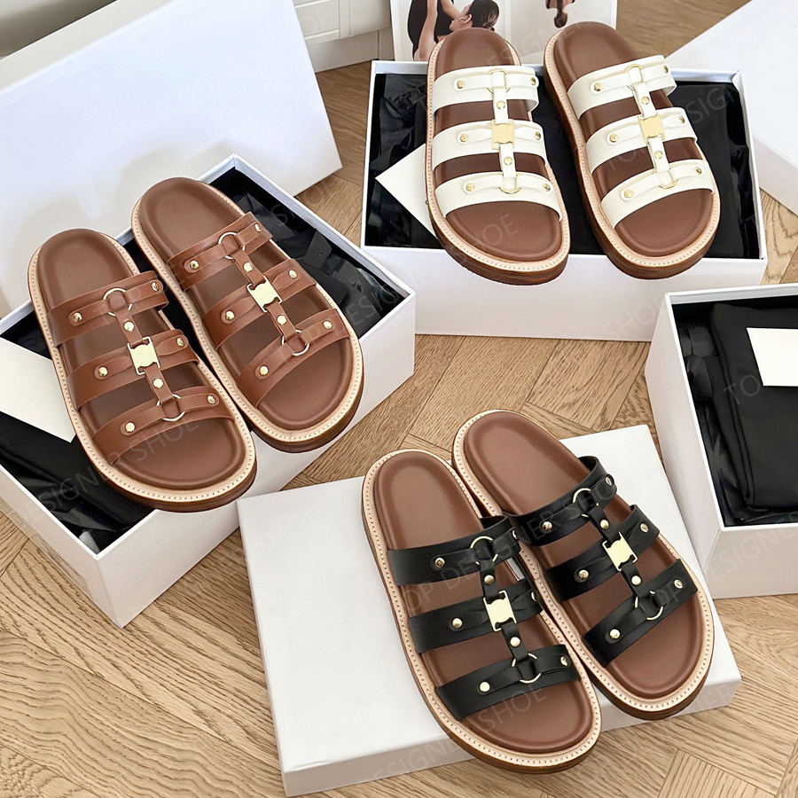 Top quality Gladiator sandals Platform slipper slides for womens mules Beach shoes open toes Real leather Luxury designer sl celene celin''celeine celinities b i A00W
