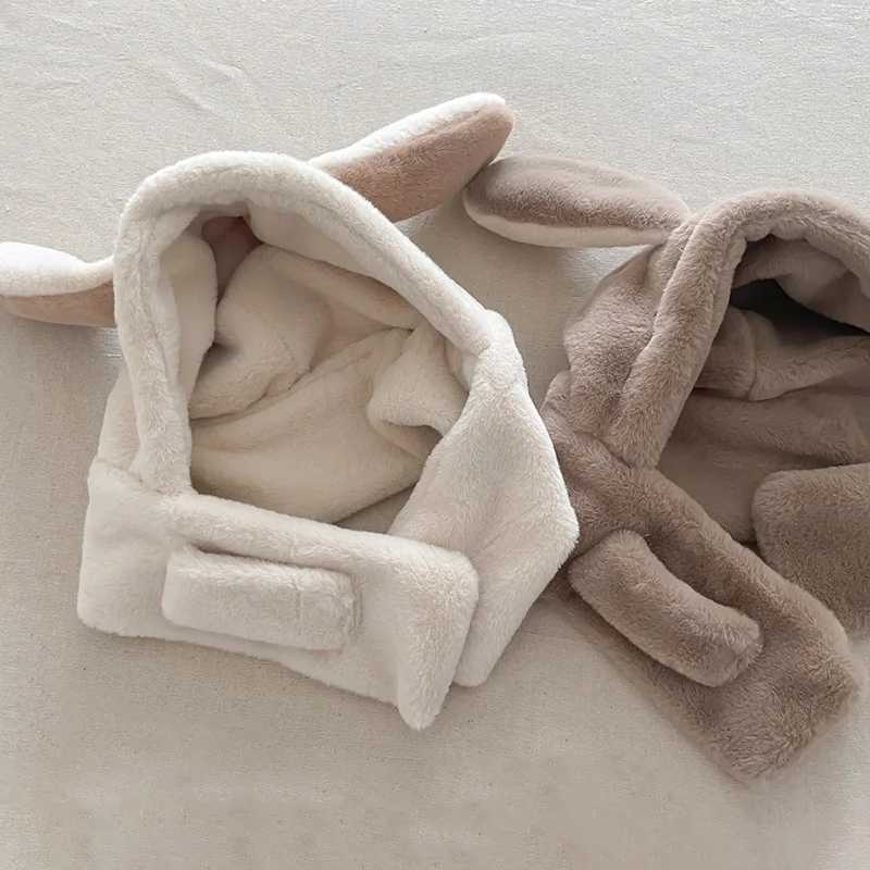 Faux Fur Baby Winter Hat Scarf One-Piece Bunny Bear Baby Bonnet Infant Beanie Warm Kids Cap for Girls Boys Toddler AccessoriesXJ241213